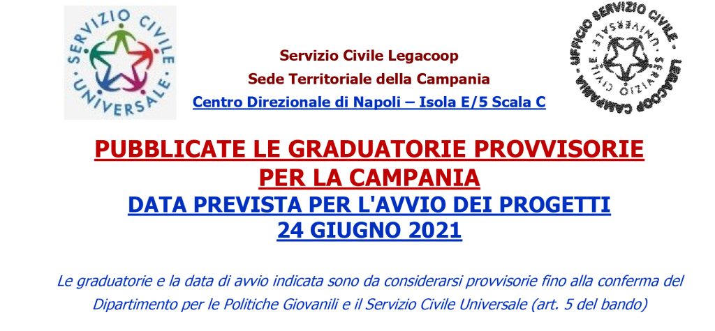 PUBBLICATE LE GRADUATORIE PROVVISORIE PER LA CAMPANIA