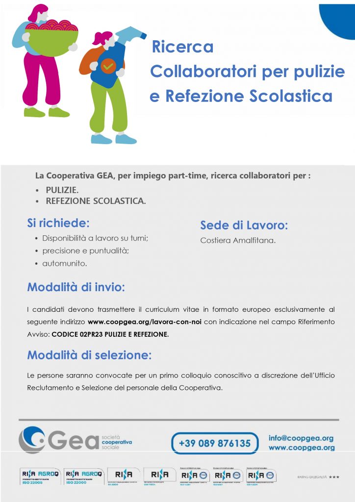 Collaboratori per pulizie e Refezione Scolastica